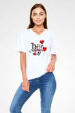Anneler Günü Baskılı Beyaz Unisex V Yaka Tişört - Tshirt