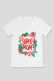 Anneler Günü Baskılı Beyaz Unisex V Yaka Tişört - Tshirt