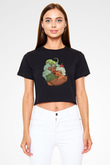 Anneler Günü Baskılı Siyah Crop Top Kadın Tişört - Tshirt