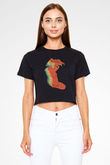 Anneler Günü Baskılı Siyah Crop Top Kadın Tişört - Tshirt