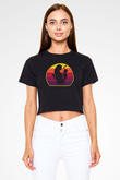 Anneler Günü Baskılı Siyah Crop Top Kadın Tişört - Tshirt
