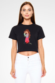 Anneler Günü Baskılı Siyah Crop Top Kadın Tişört - Tshirt