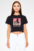 Anneler Günü Baskılı Siyah Crop Top Kadın Tişört - Tshirt