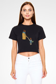 Anneler Günü Baskılı Siyah Crop Top Kadın Tişört - Tshirt