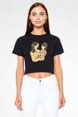Anneler Günü Baskılı Siyah Crop Top Kadın Tişört - Tshirt