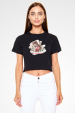 Anneler Günü Baskılı Siyah Crop Top Kadın Tişört - Tshirt