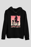 Anneler Günü Baskılı Unisex Siyah Hoodie
