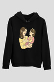 Anneler Günü Baskılı Unisex Siyah Hoodie