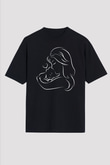 Anneler Günü Baskılı Unisex Siyah Oversize Tişört - Tshirt