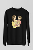 Anneler Günü Baskılı Unisex Siyah Sweatshirt