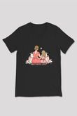 Anneler Günü Baskılı Unisex Siyah V Yaka Tişört - Tshirt