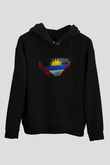 Antigua Barbuda Bayrağı Baskılı Unisex Siyah Hoodie