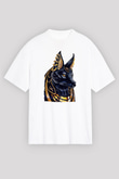 Anubis Baskılı Beyaz Unisex Oversize Tişört - Tshirt