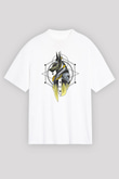 Anubis Baskılı Beyaz Unisex Oversize Tişört - Tshirt