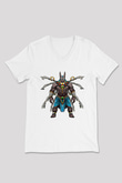 Anubis Baskılı Beyaz Unisex V Yaka Tişört - Tshirt