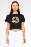 Anubis Baskılı Siyah Crop Top Kadın Tişört - Tshirt