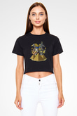 Anubis Baskılı Siyah Crop Top Kadın Tişört - Tshirt