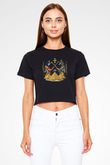 Anubis Baskılı Siyah Crop Top Kadın Tişört - Tshirt