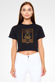 Anubis Baskılı Siyah Crop Top Kadın Tişört - Tshirt