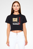 Anubis Baskılı Siyah Crop Top Kadın Tişört - Tshirt