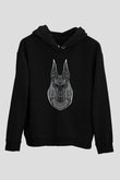 Anubis Baskılı Unisex Siyah Hoodie