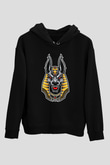Anubis Baskılı Unisex Siyah Hoodie