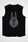 Anubis Baskılı Unisex Siyah Kolsuz Tişört - Tshirt
