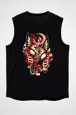 Anubis Baskılı Unisex Siyah Kolsuz Tişört - Tshirt