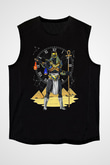 Anubis Baskılı Unisex Siyah Kolsuz Tişört - Tshirt