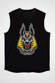 Anubis Baskılı Unisex Siyah Kolsuz Tişört - Tshirt