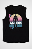Anubis Baskılı Unisex Siyah Kolsuz Tişört - Tshirt