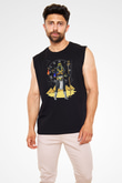 Anubis Baskılı Unisex Siyah Kolsuz Tişört - Tshirt