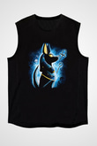 Anubis Baskılı Unisex Siyah Kolsuz Tişört - Tshirt