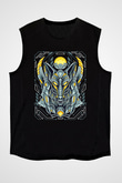 Anubis Baskılı Unisex Siyah Kolsuz Tişört - Tshirt