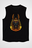 Anubis Baskılı Unisex Siyah Kolsuz Tişört - Tshirt