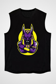 Anubis Baskılı Unisex Siyah Kolsuz Tişört - Tshirt