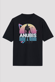 Anubis Baskılı Unisex Siyah Oversize Tişört - Tshirt