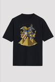 Anubis Baskılı Unisex Siyah Oversize Tişört - Tshirt