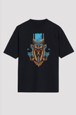 Anubis Baskılı Unisex Siyah Oversize Tişört - Tshirt