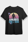 Anubis Baskılı Unisex Siyah Tişört - Tshirt