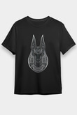 Anubis Baskılı Unisex Siyah Tişört - Tshirt