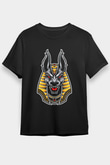 Anubis Baskılı Unisex Siyah Tişört - Tshirt