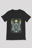 Anubis Baskılı Unisex Siyah V Yaka Tişört - Tshirt