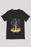 Anubis Baskılı Unisex Siyah V Yaka Tişört - Tshirt