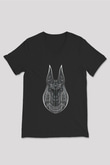Anubis Baskılı Unisex Siyah V Yaka Tişört - Tshirt