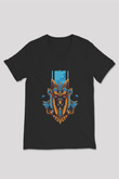 Anubis Baskılı Unisex Siyah V Yaka Tişört - Tshirt