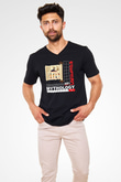 Anubis Baskılı Unisex Siyah V Yaka Tişört - Tshirt