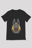 Anubis Baskılı Unisex Siyah V Yaka Tişört - Tshirt