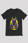Anubis Baskılı Unisex Siyah V Yaka Tişört - Tshirt