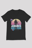 Anubis Baskılı Unisex Siyah V Yaka Tişört - Tshirt